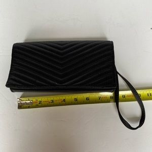 Neiman Marcus Black Quilted Chevron Wristlet Evening Clutch. New